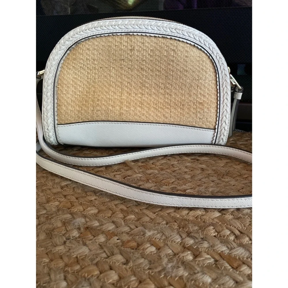 Kate Spade Raffia Straw White Leather‎ Crossbody Bag Woven Summer Resort